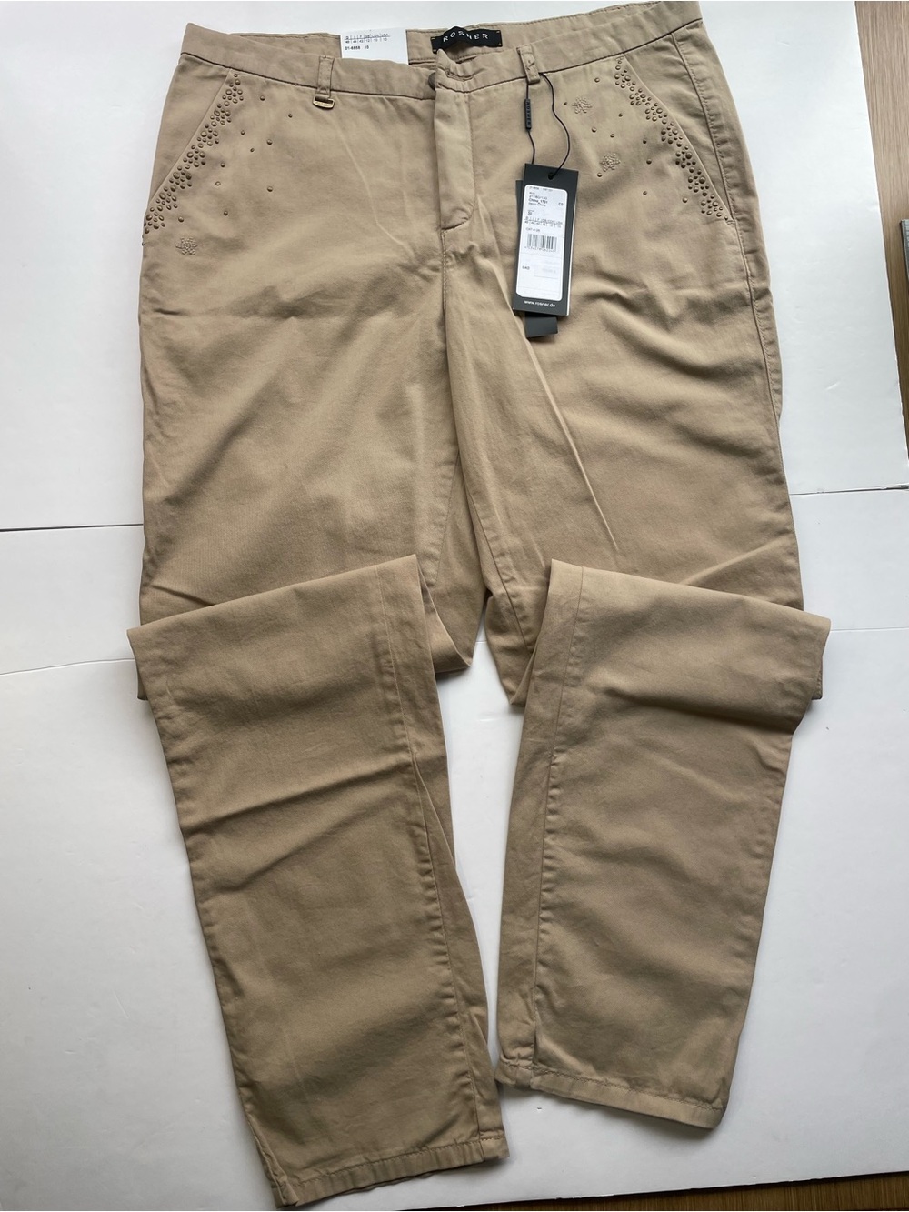 Rosner NWT Beige Decor Chino 1701 Studded Elastic Pants Wonen’s Sz 10 / 30